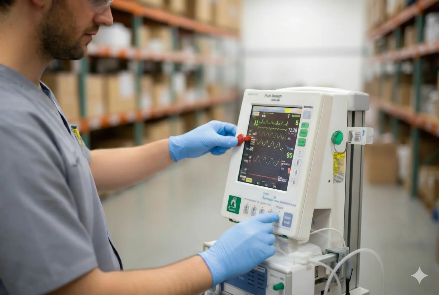 Técnico realizando soporte técnico a un ventilador mecánico VG70.
